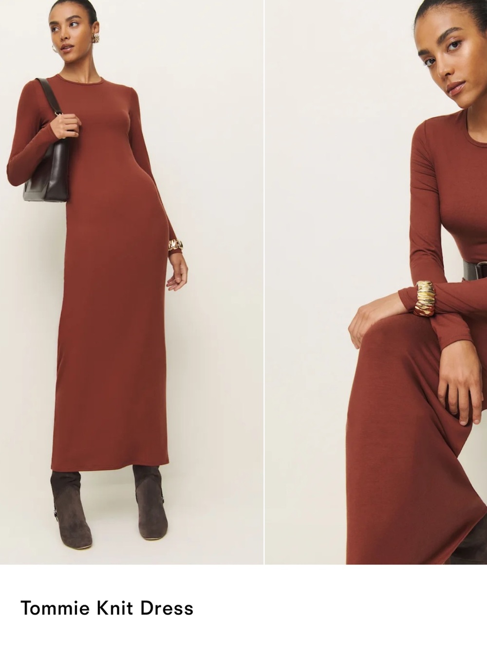 Reformation Tommie Knit Maxi Dress in Rust Brown